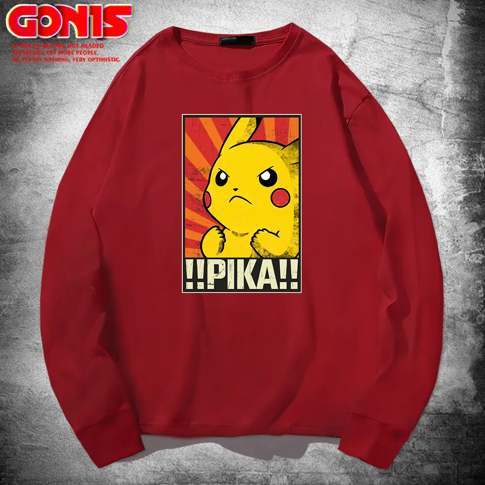 Men Women Blue Pikachu Long Sleeve T-Shirt Pure Cotton