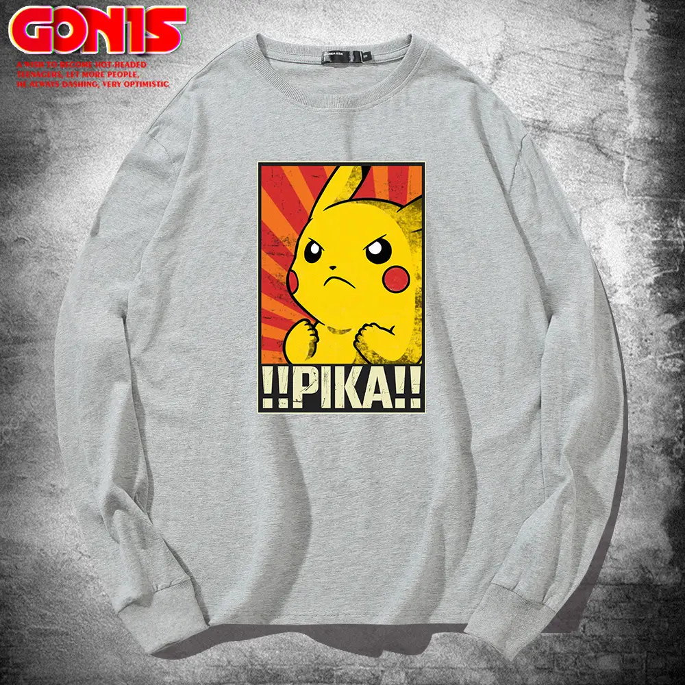 Men Women Blue Pikachu Long Sleeve T-Shirt Pure Cotton