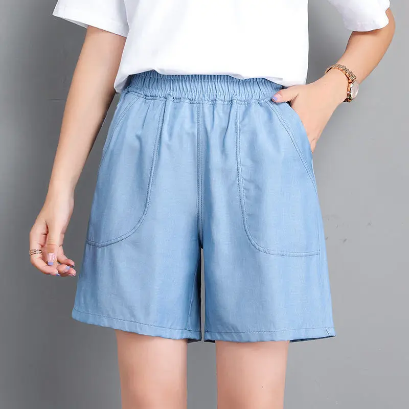 Women Ice Silk High Waist Shorts Blue 2025 - Image 4