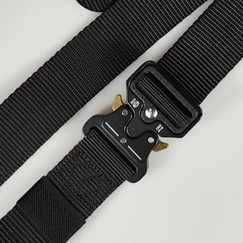 Men's Black Beaded Nylon Tactical Belt with Metal Buckle