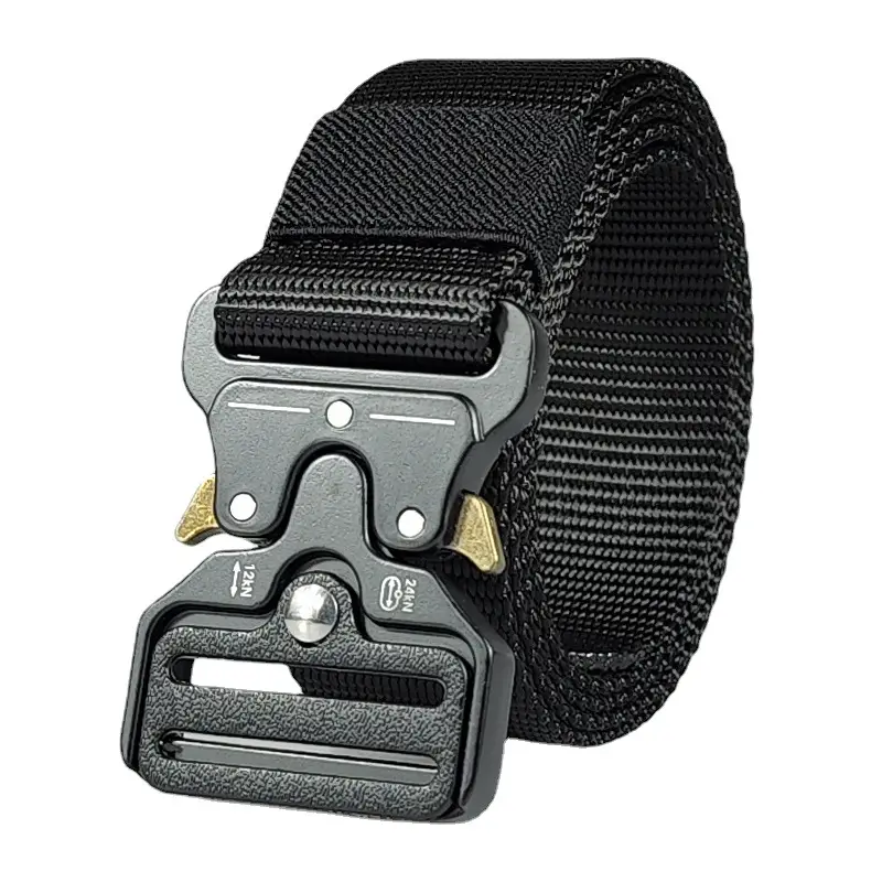 Men's Black Beaded Nylon Tactical Belt with Metal Buckle