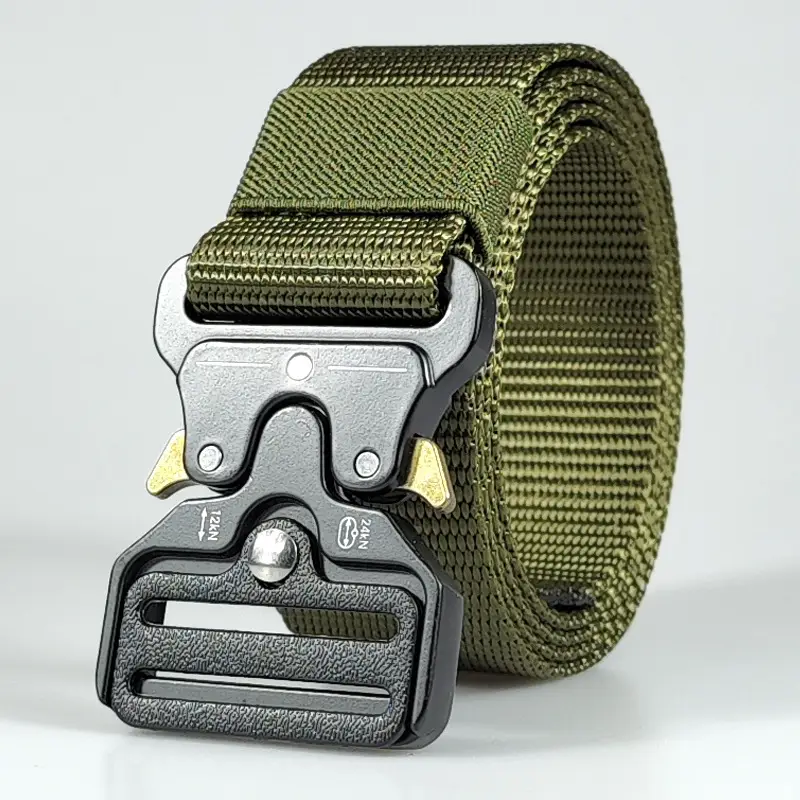 Men's Black Beaded Nylon Tactical Belt with Metal Buckle