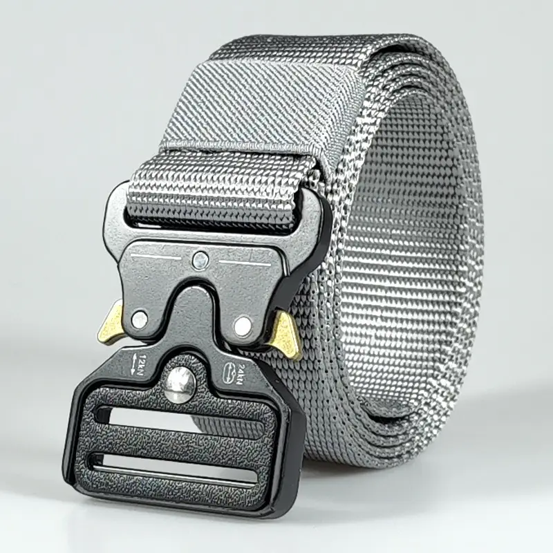 Men's Black Beaded Nylon Tactical Belt with Metal Buckle