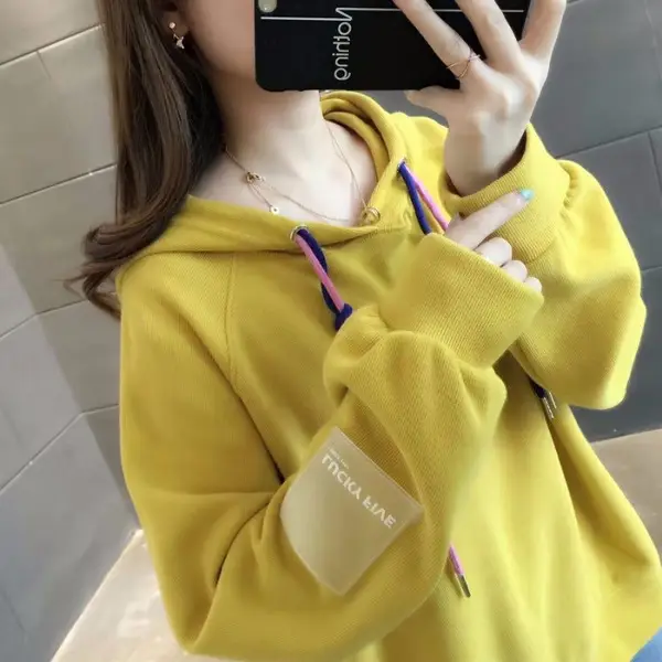 Women's Cream K-Style Hoodie Sweatshirt 2025 Spring Fall - Image 2