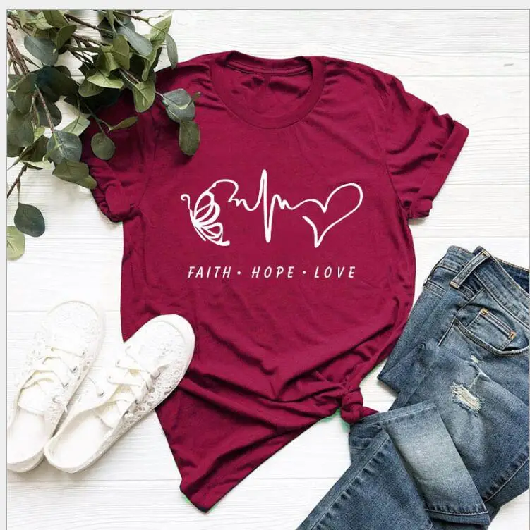 Faith Hope Love T-Shirt for Men Women Maroon - Image 2