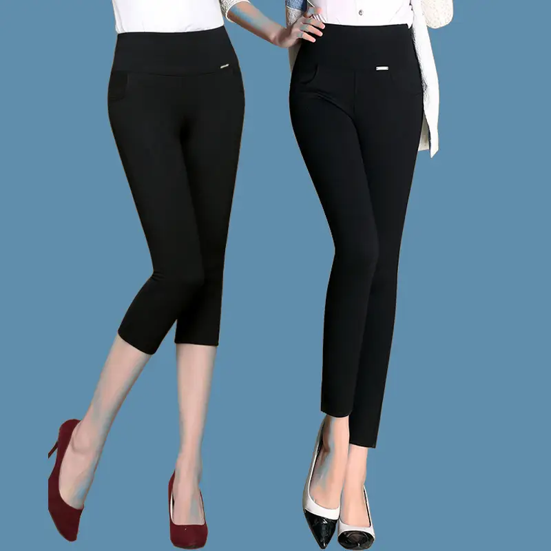 Black Velvet Padded Leggings for Women High Waist Warm Feet Pencil Pants - Image 6