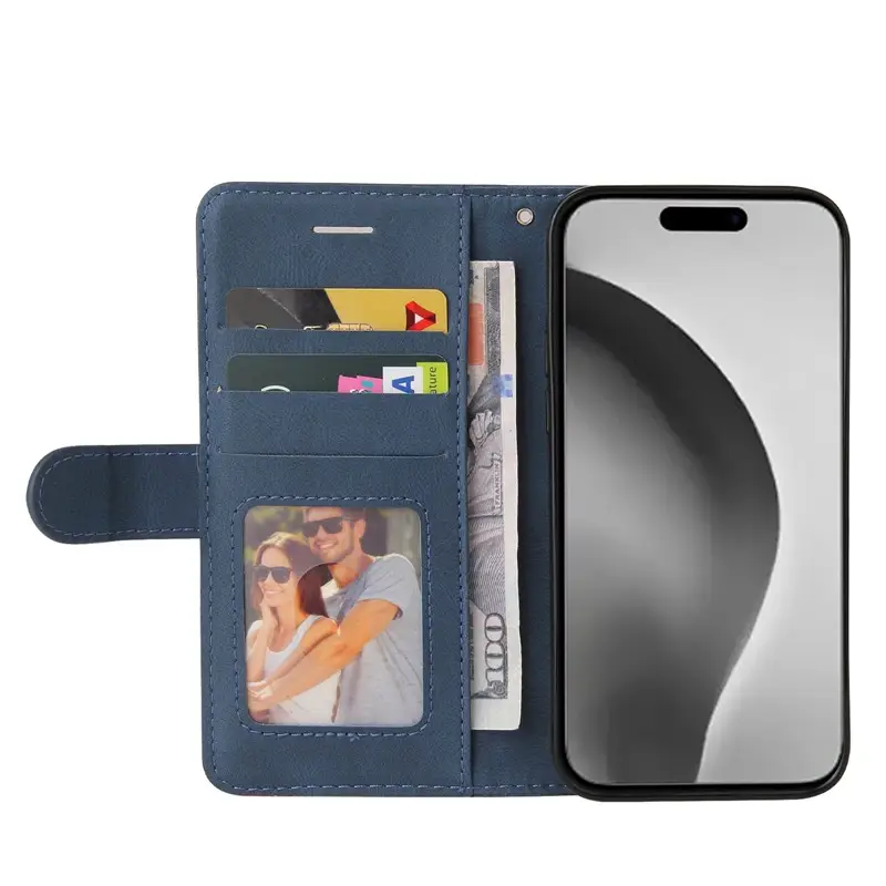 Purple Leather iPhone Case with 16 Lines & Card Slots