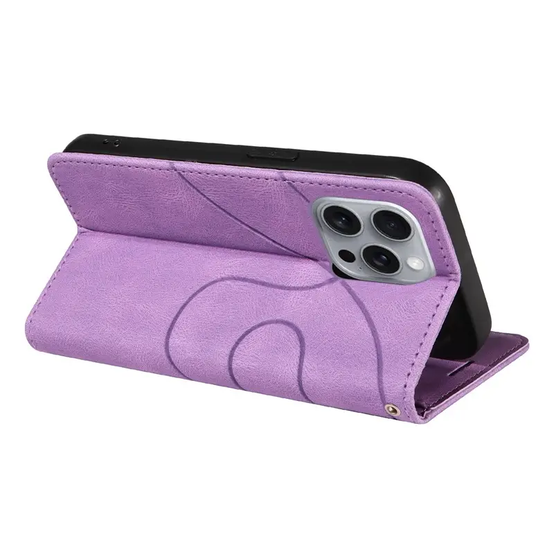Purple Leather iPhone Case with 16 Lines & Card Slots