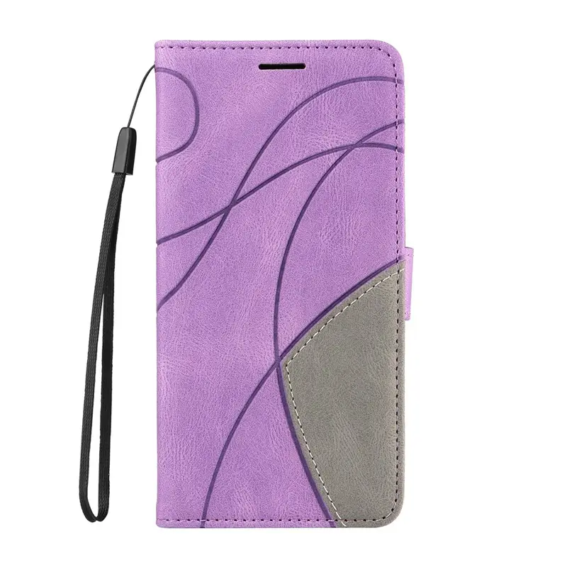Purple Leather iPhone Case with 16 Lines & Card Slots