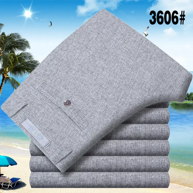 Men's Grey Linen Casual Pants Middle-aged High Waist Straight Long - Image 13