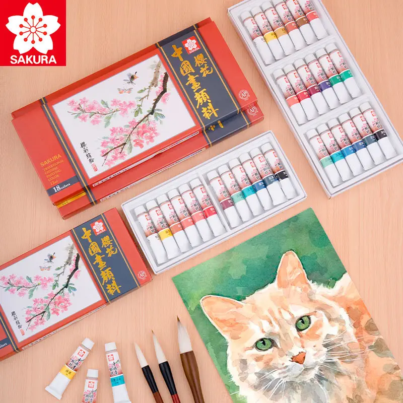 Pigment Sakura Chinese Painting 12-Color Plaster Doll Painting Art Student Special Painting Set Watercolor Coloring