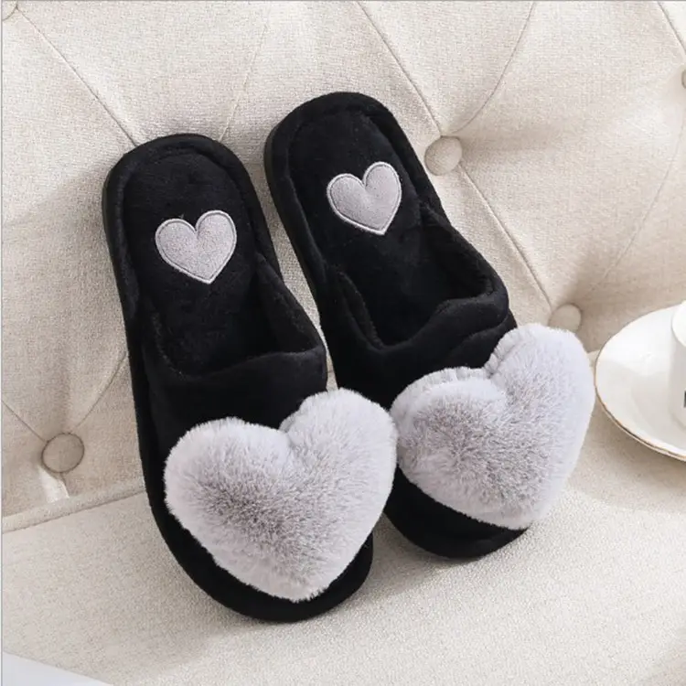 Autumn and Winter New Big Peach Heart Cotton Slippers Women's Warm Non-Slip Thick-Soled Indoor Fashion Cute Fabric Cotton Slippers