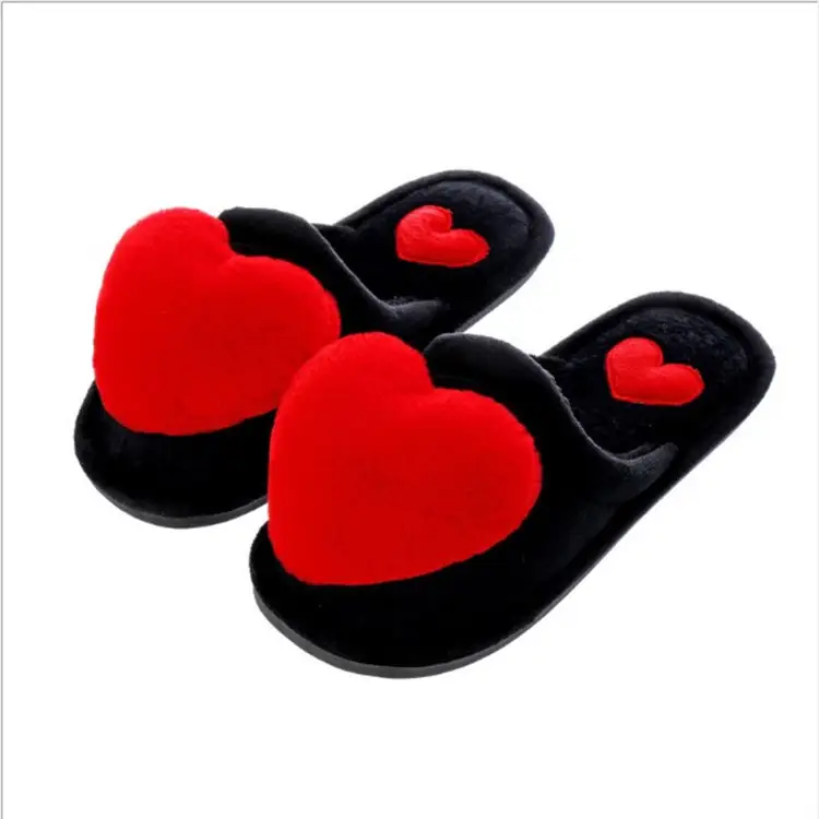 Autumn and Winter New Big Peach Heart Cotton Slippers Women's Warm Non-Slip Thick-Soled Indoor Fashion Cute Fabric Cotton Slippers