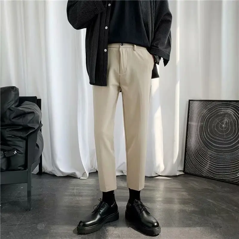 Men's Slim Fit Ankle Pants Grey Korean Style - Image 5