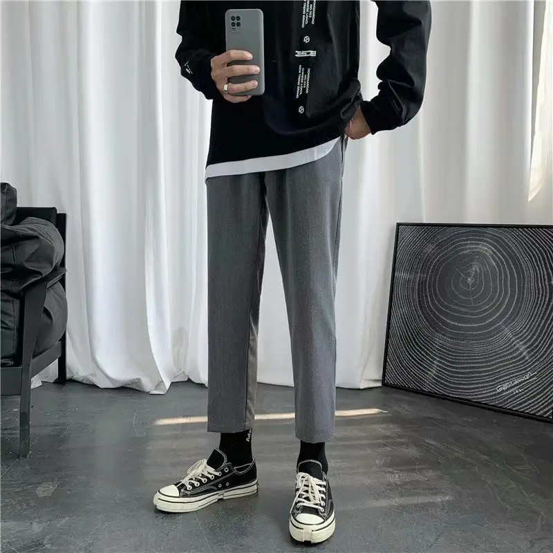 Men's Slim Fit Ankle Pants Grey Korean Style - Image 2