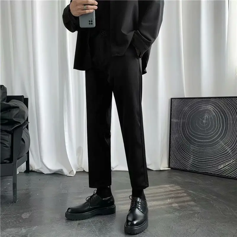 Men's Slim Fit Ankle Pants Grey Korean Style - Image 3