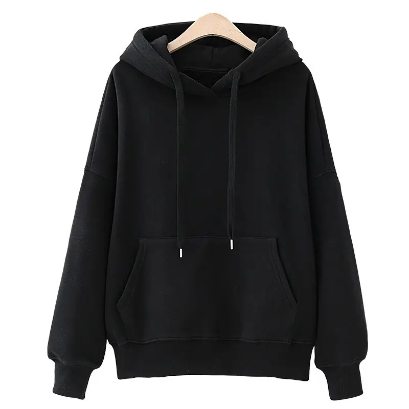 Black Hooded Sweatshirt for Women Winter Fleece Lined - Image 4