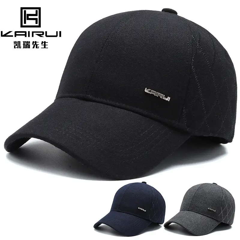 Men's Black Quilted Baseball Cap with Adjustable Strap