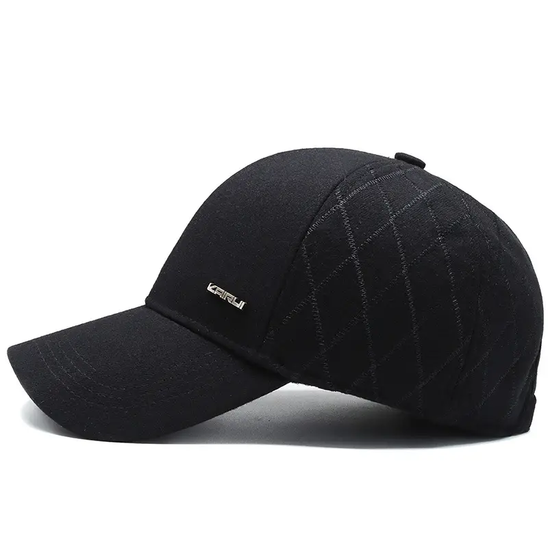 Men's Black Quilted Baseball Cap with Adjustable Strap