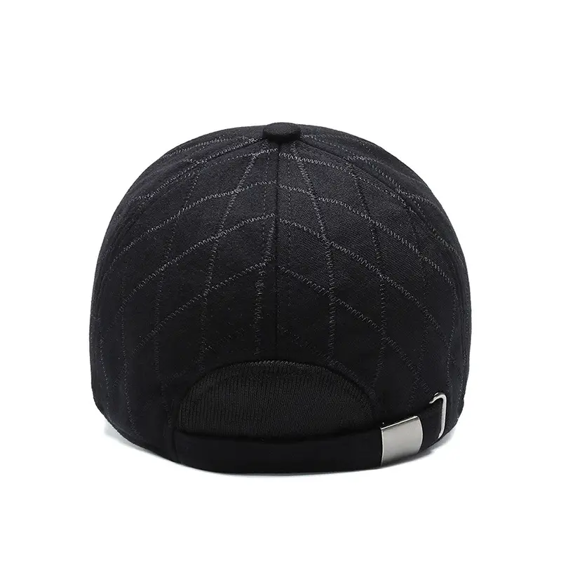 Men's Black Quilted Baseball Cap with Adjustable Strap