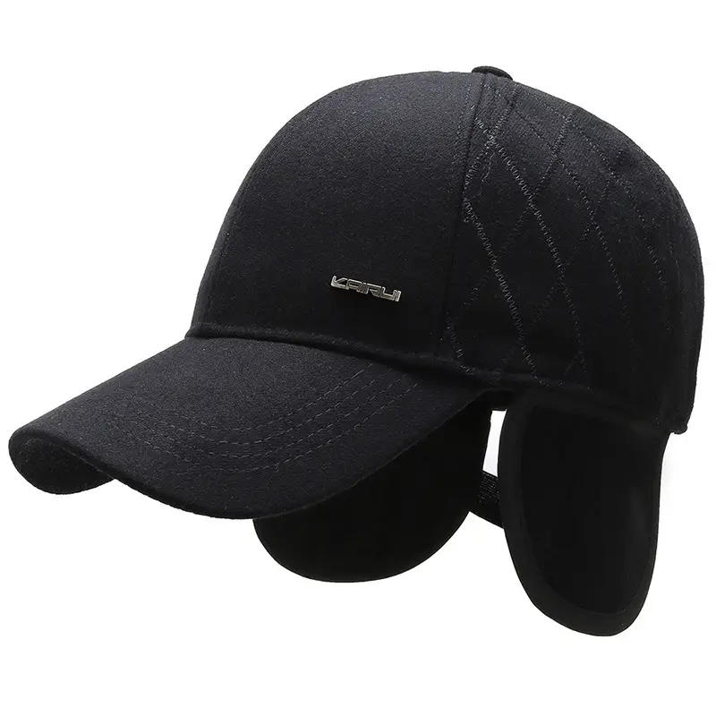 Men's Black Quilted Baseball Cap with Adjustable Strap