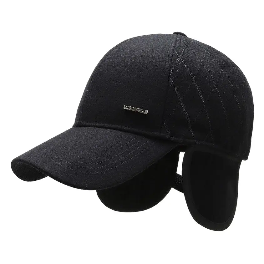 Men's Black Quilted Baseball Cap with Adjustable Strap