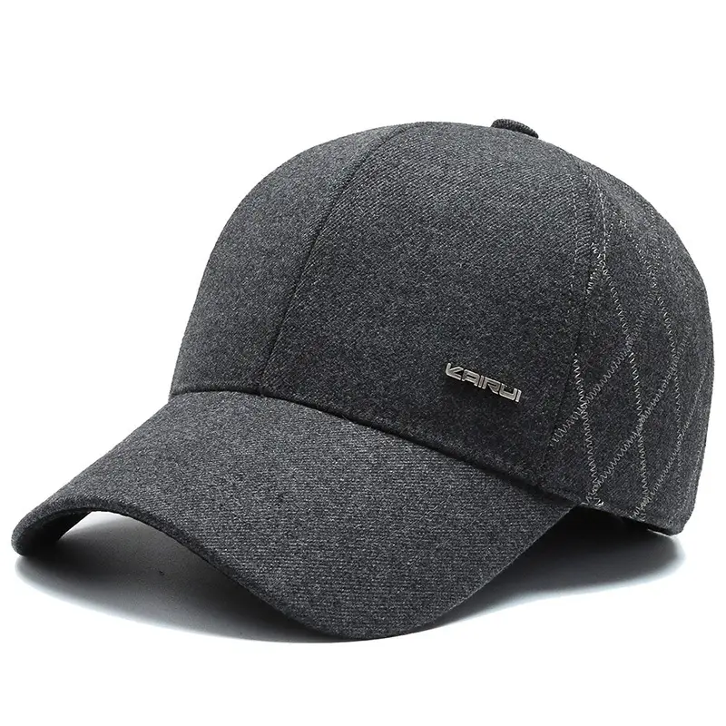 Men's Black Quilted Baseball Cap with Adjustable Strap