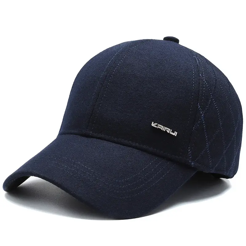 Men's Black Quilted Baseball Cap with Adjustable Strap