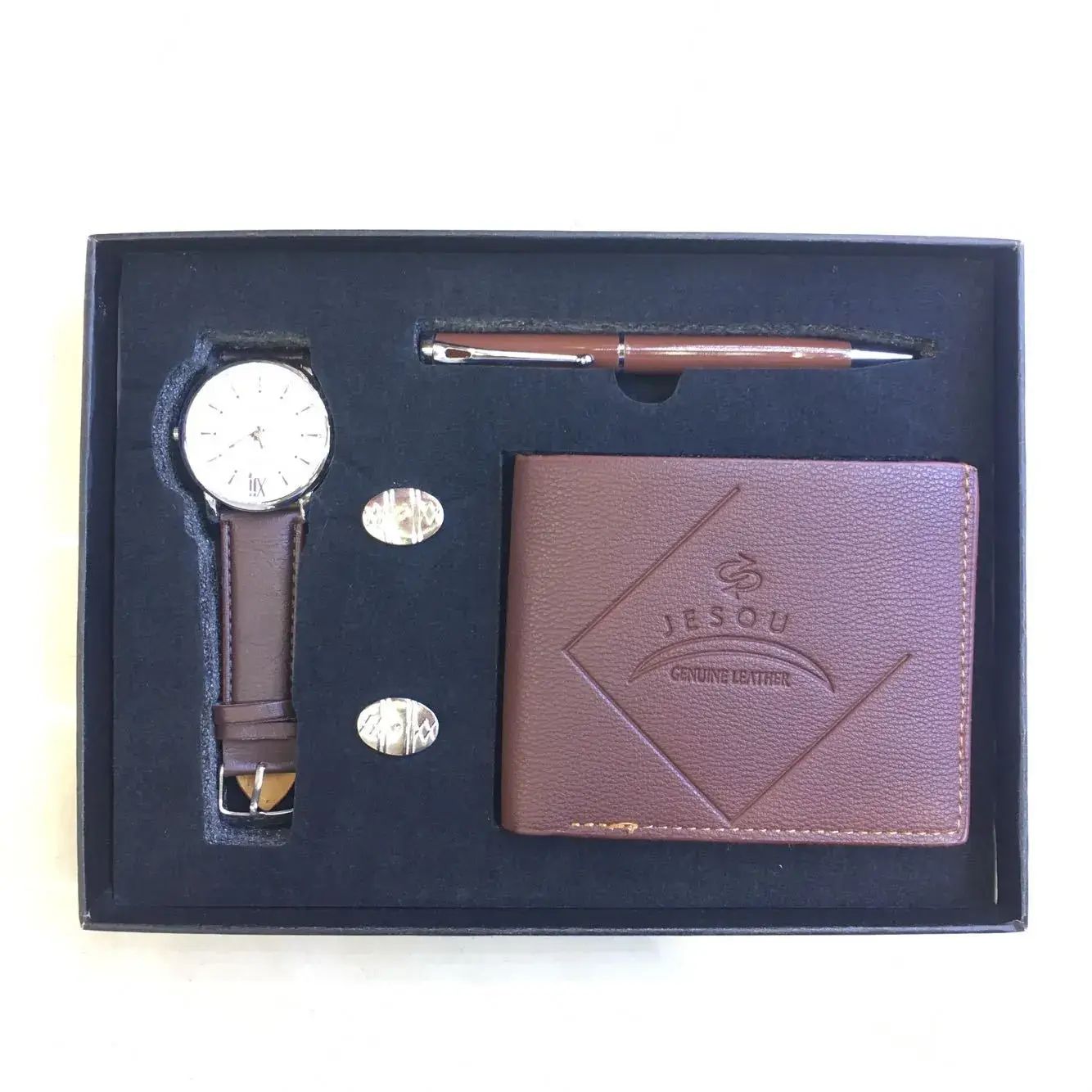 Jesou Genuine Quartz Watch Wallet Cufflinks Business Pen Set - Image 2