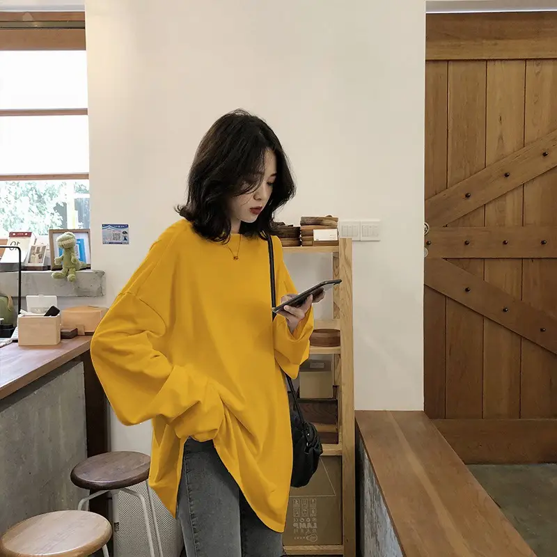 Women White Long Sleeve T-Shirt 2019 New - Image 3