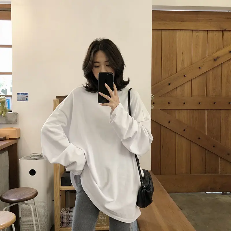 Women White Long Sleeve T-Shirt 2019 New - Image 4