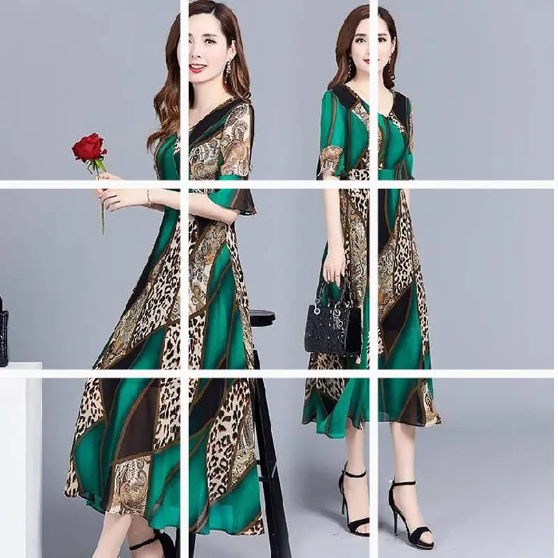 Women Printed Ethnic Dress Large Size Summer Elegant Slimming - Image 13