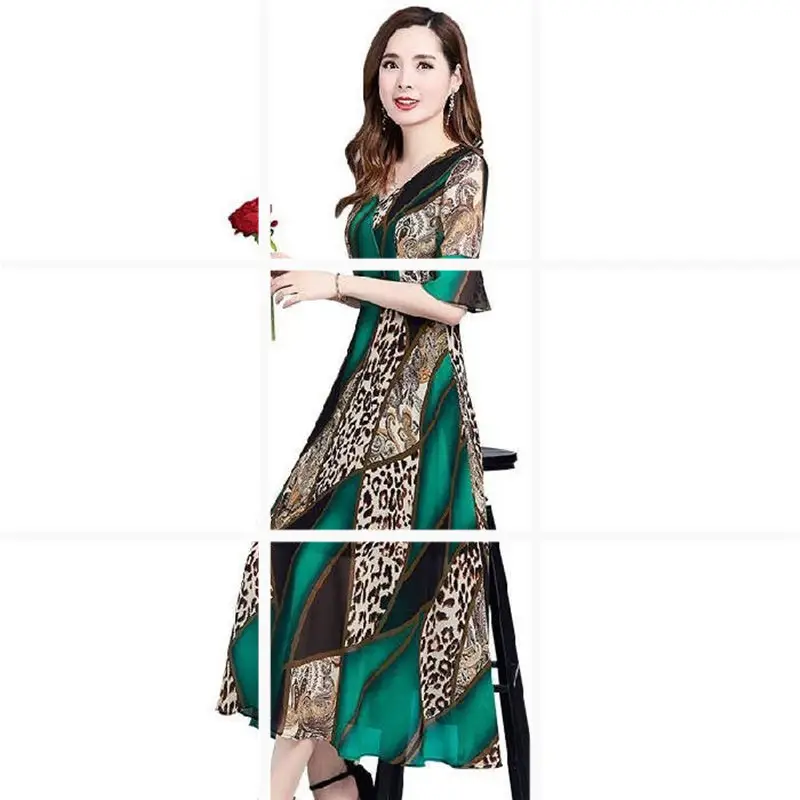 Women Printed Ethnic Dress Large Size Summer Elegant Slimming - Image 14