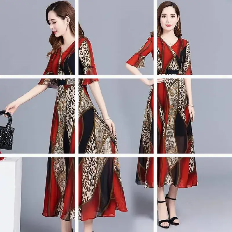 Women Printed Ethnic Dress Large Size Summer Elegant Slimming - Image 4