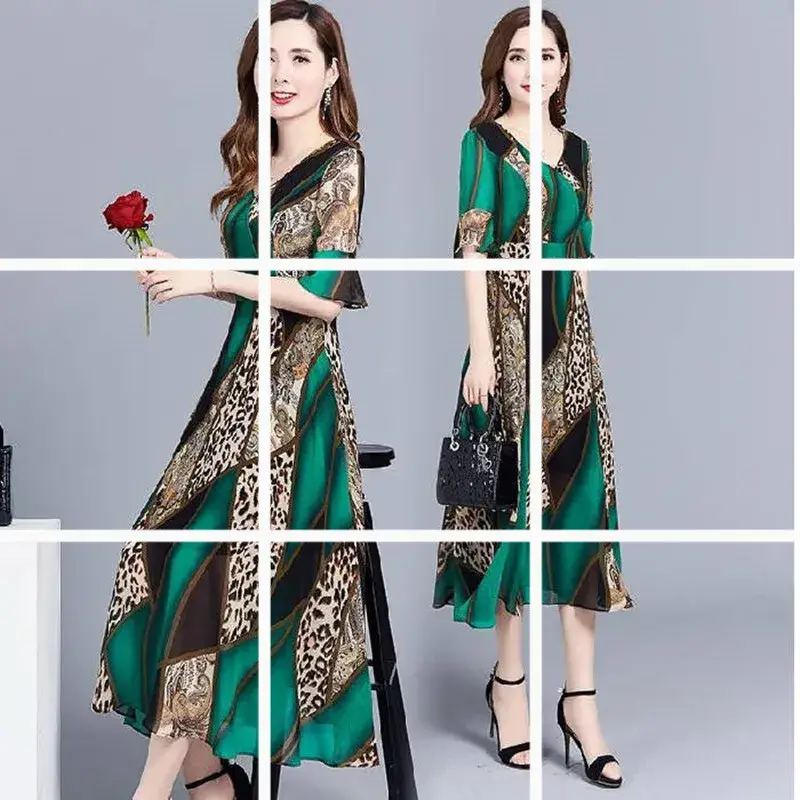 Women Printed Ethnic Dress Large Size Summer Elegant Slimming - Image 8