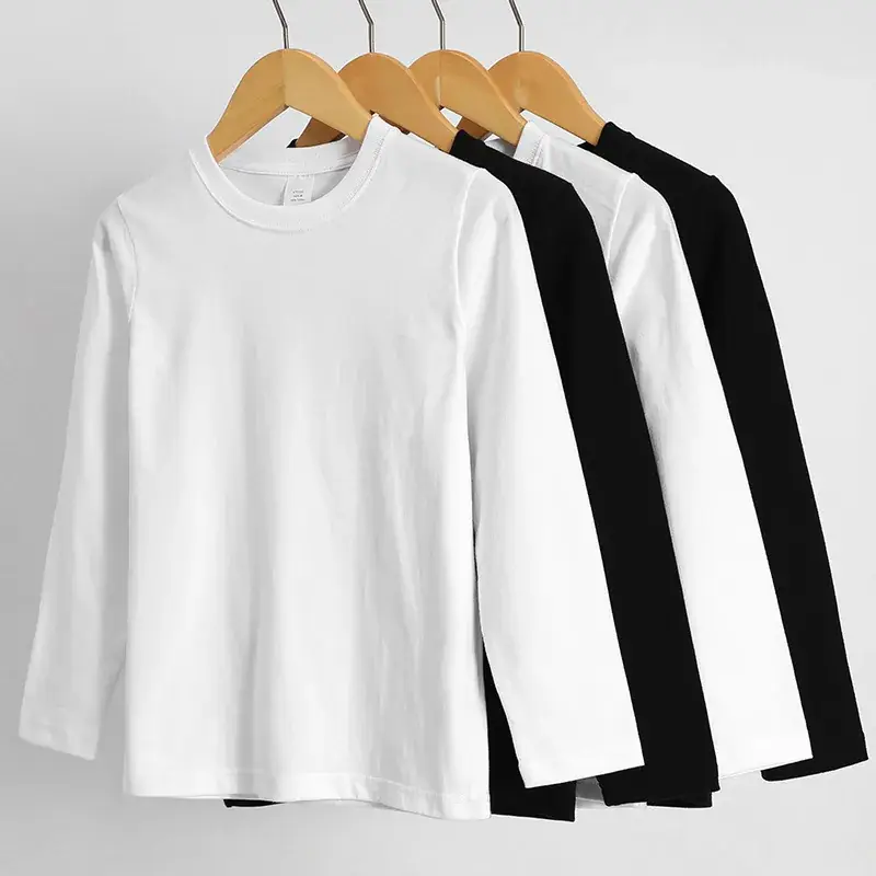 Men Black Cotton Long Sleeve T-Shirt Loose Round Neck - Image 3