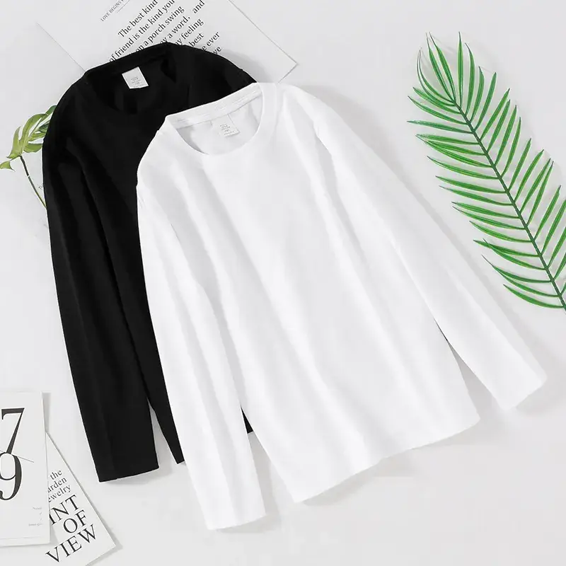 Men Black Cotton Long Sleeve T-Shirt Loose Round Neck - Image 4