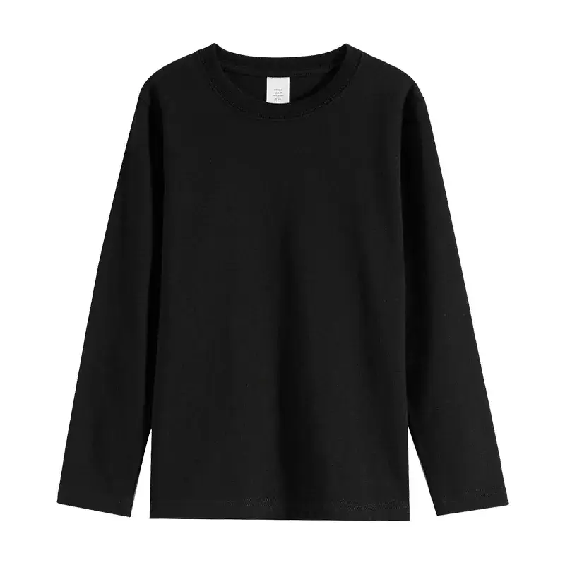 Men Black Cotton Long Sleeve T-Shirt Loose Round Neck - Image 2