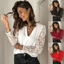 2025 Green Lace Long Sleeve V-Neck Shirt for Women — feature 38
