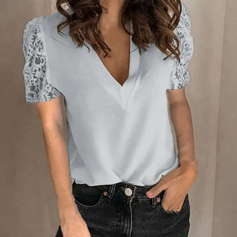 2025 Green Lace Long Sleeve V-Neck Shirt for Women - Image 8