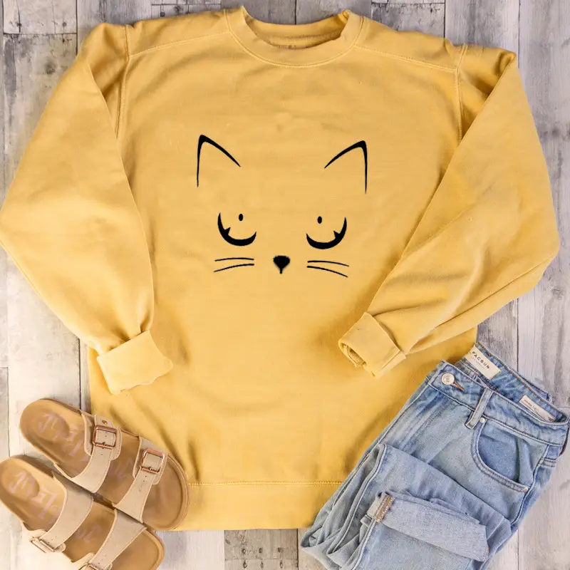 Black Cat Face Crewneck Sweatshirt for Women - Image 3