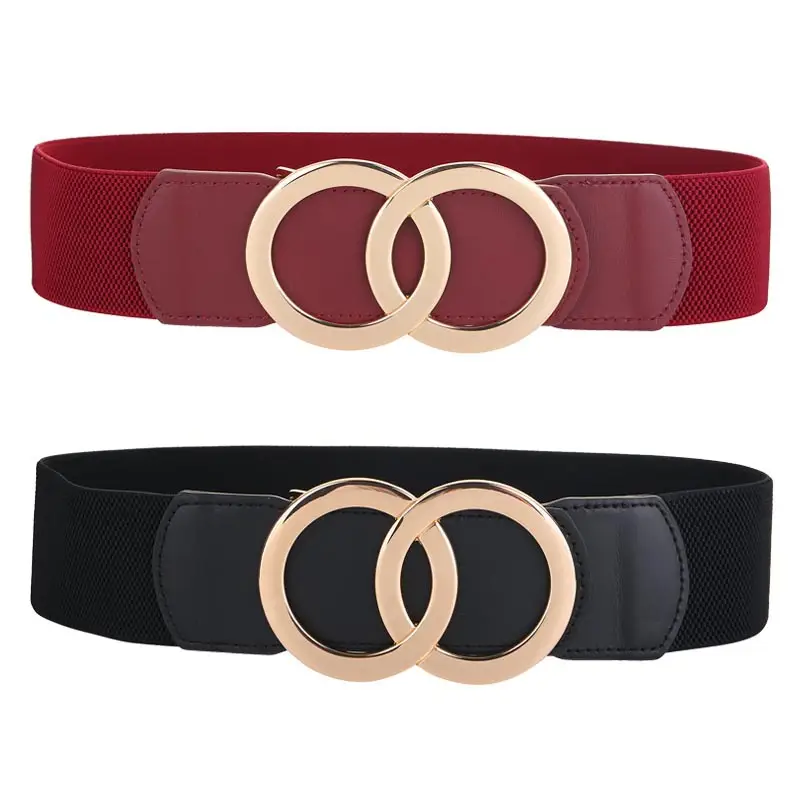 Women's Black Elastic Belt with Gold Rings - Image 7