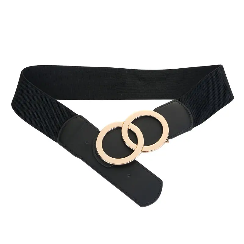 Women's Black Elastic Belt with Gold Rings - Image 3