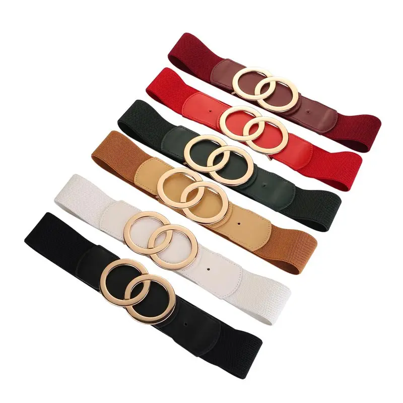 Women's Black Elastic Belt with Gold Rings - Image 8
