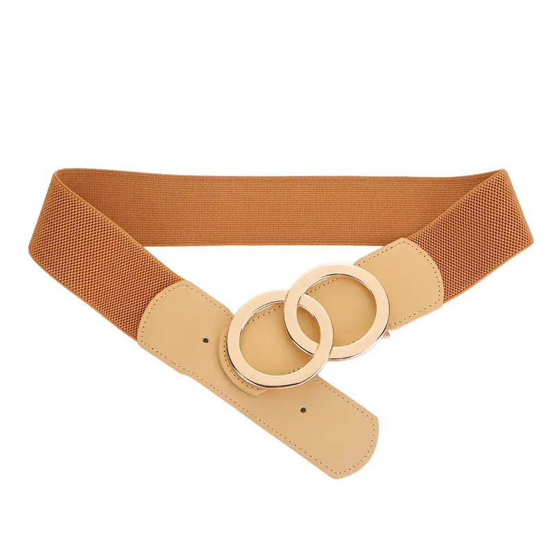 Women's Black Elastic Belt with Gold Rings - Image 2