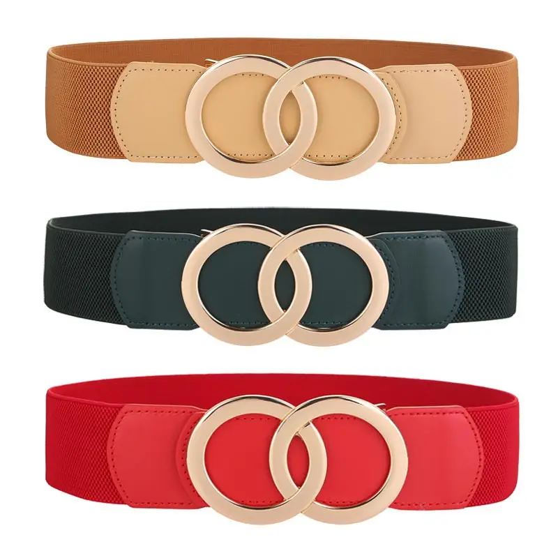 Women's Black Elastic Belt with Gold Rings - Image 9