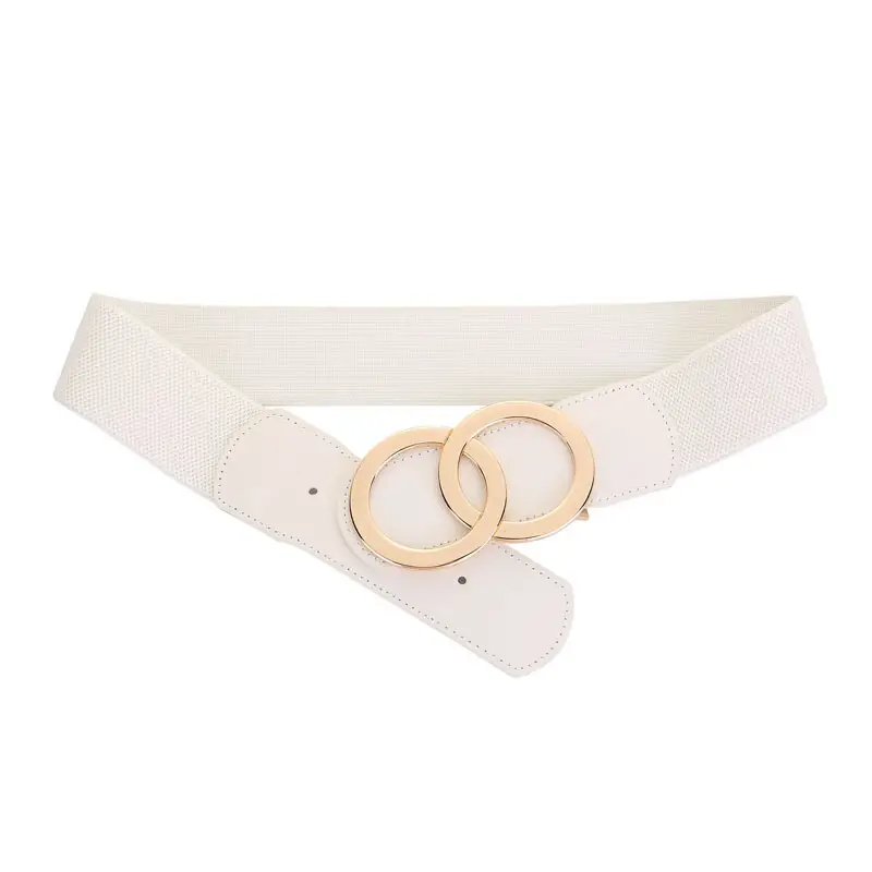 Women's Black Elastic Belt with Gold Rings - Image 4