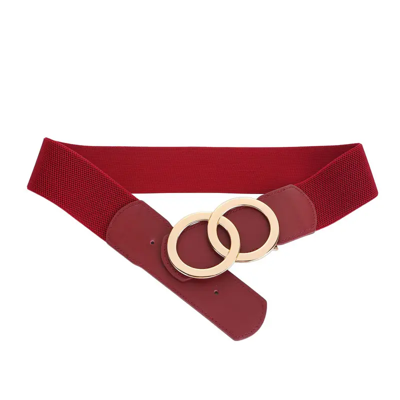 Women's Black Elastic Belt with Gold Rings - Image 5