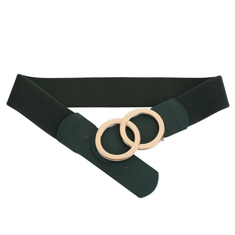 Women's Black Elastic Belt with Gold Rings - Image 6