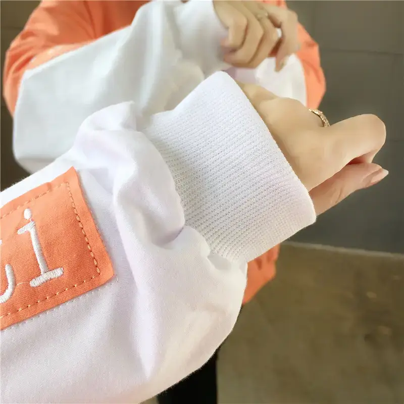 Women Hooded Sweatshirt Set Orange White Spliced Long Sleeve — feature 34